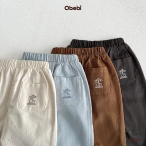 Q290-Quần kaki trẻ em thu đông thêu đu quay ngựa Obebi